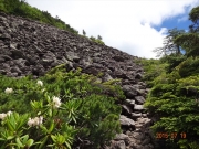 樹林帯からガレ場に出ると雲が多い